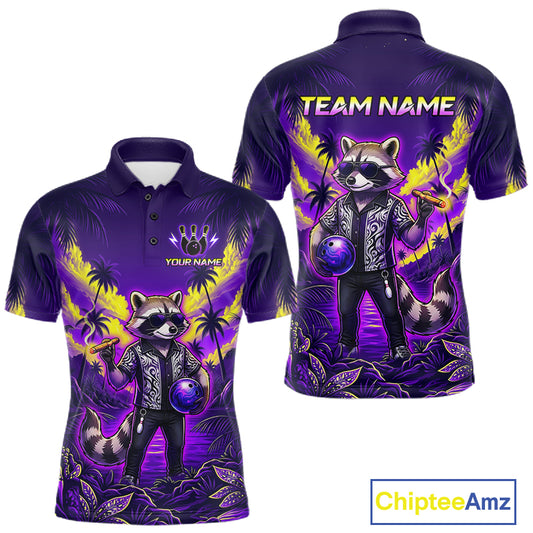 Funny Cool Raccoon Bowling Ball Shirt For Men Custom Blue Tropical Team Jersey Bowling League NBT903