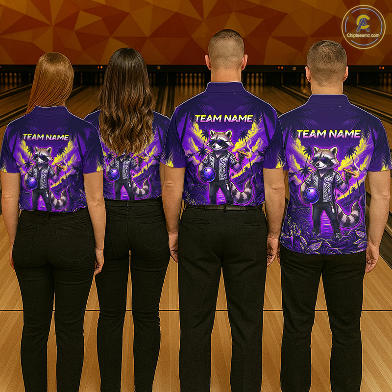Funny Cool Raccoon Bowling Ball Shirt For Men Custom Blue Tropical Team Jersey Bowling League NBT903
