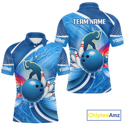 Personalized Blue Bowling Shirts Custom Men Bowling Team Jersey Polo Quarter-Zip Bowling League Shirts NBT1172