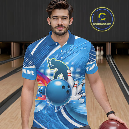 Personalized Blue Bowling Shirts Custom Men Bowling Team Jersey Polo Quarter-Zip Bowling League Shirts NBT1172