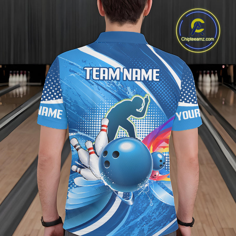 Personalized Blue Bowling Shirts Custom Men Bowling Team Jersey Polo Quarter-Zip Bowling League Shirts NBT1172