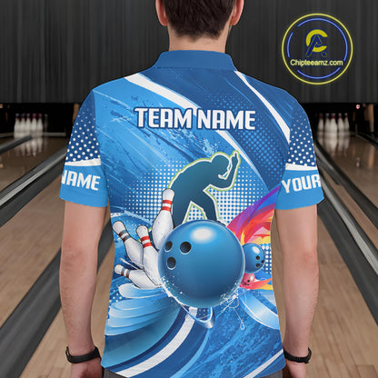 Personalized Blue Bowling Shirts Custom Men Bowling Team Jersey Polo Quarter-Zip Bowling League Shirts NBT1172