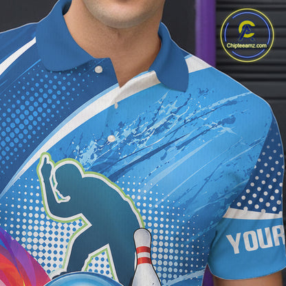 Personalized Blue Bowling Shirts Custom Men Bowling Team Jersey Polo Quarter-Zip Bowling League Shirts NBT1172