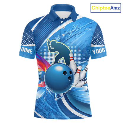 Personalized Blue Bowling Shirts Custom Men Bowling Team Jersey Polo Quarter-Zip Bowling League Shirts NBT1172