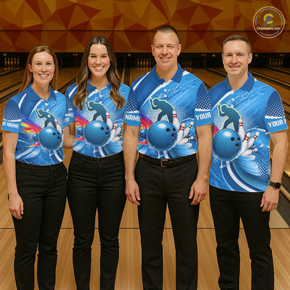 Personalized Blue Bowling Shirts Custom Men Bowling Team Jersey Polo Quarter-Zip Bowling League Shirts NBT1172