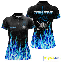 Load image into Gallery viewer, Womens golf polo shirt front and back view, custom team name, tailored fit for perfect golf swing
