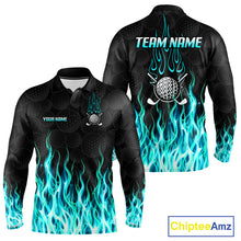 Load image into Gallery viewer, Golf Balls Turquoise Flame Pattern Mens Golf Polo Shirts Custom Name Golf Clothes For Men Golfing NBT834