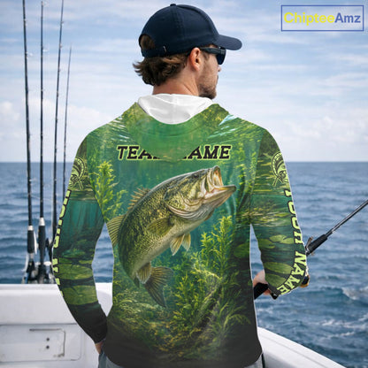 Bass Fishing Custom Long Sleeve Hooded Fishing Shirts Personalized Fishing Gift, Bass Fishing Jersey NBT1175