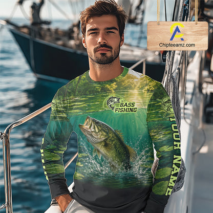 Bass Fishing Custom Long Sleeve Fishing Shirts Personalized Fishing Gift, Bass Fishing Jersey NBT1175