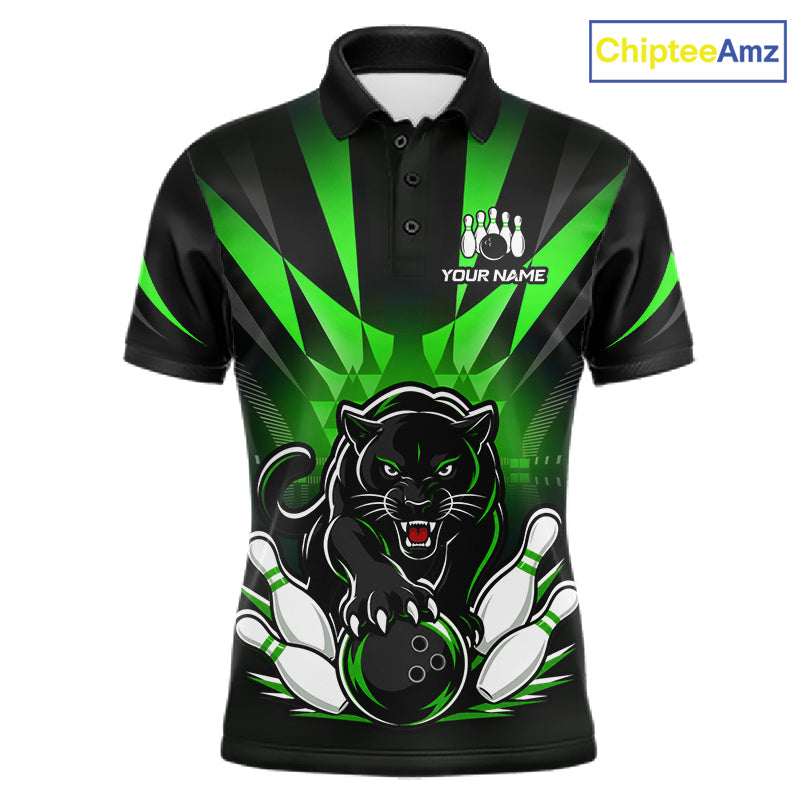 Custom Black And Green Leopard Bowling Jerseys, Leopard Bowling Team Men Polo & 1/4 Quarter-Zip Shirts NBT915