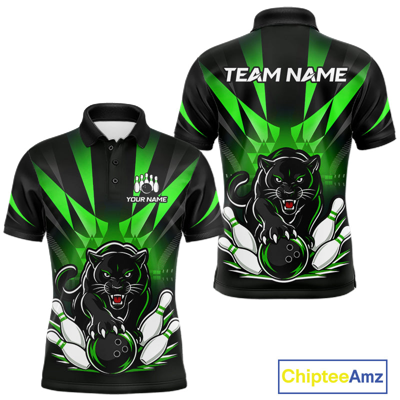 Custom Black And Green Leopard Bowling Jerseys, Leopard Bowling Team Men Polo & 1/4 Quarter-Zip Shirts NBT915