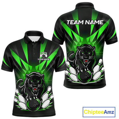Custom Black And Green Leopard Bowling Jerseys, Leopard Bowling Team Men Polo & 1/4 Quarter-Zip Shirts NBT915