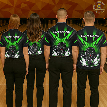 Custom Black And Green Leopard Bowling Jerseys, Leopard Bowling Team Women Polo & 1/4 Quarter-Zip Shirts NBT915