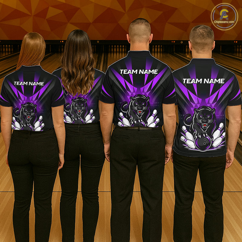 Custom Black And Purple Leopard Bowling Jerseys, Leopard Bowling Team Women Polo & 1/4 Quarter-Zip Shirts NBT916