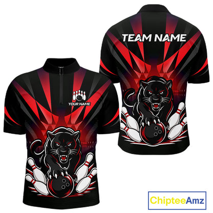 Custom Black And Red Leopard Bowling Jerseys, Leopard Bowling Team Men Polo & 1/4 Quarter-Zip Shirts NBT917