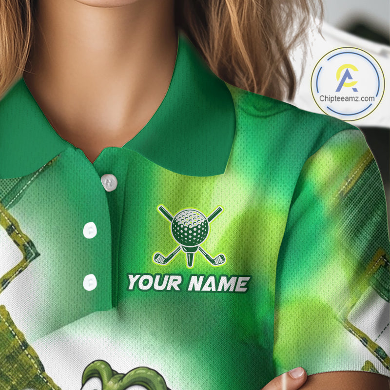 Funny Alligator Womens Golf Polo Shirt Custom Name, Team Golf Shirts, Golf Gifts | Green NBT839