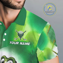 Load image into Gallery viewer, Green polo shirt with a golf logo and 'Your Name' text on the chest