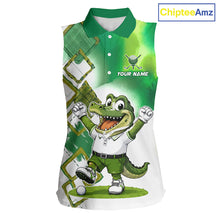 Load image into Gallery viewer, Funny Alligator Womens Sleeveless Golf Polo Shirt Custom Name, Team Golf Shirts, Golf Gifts | Green NBT839