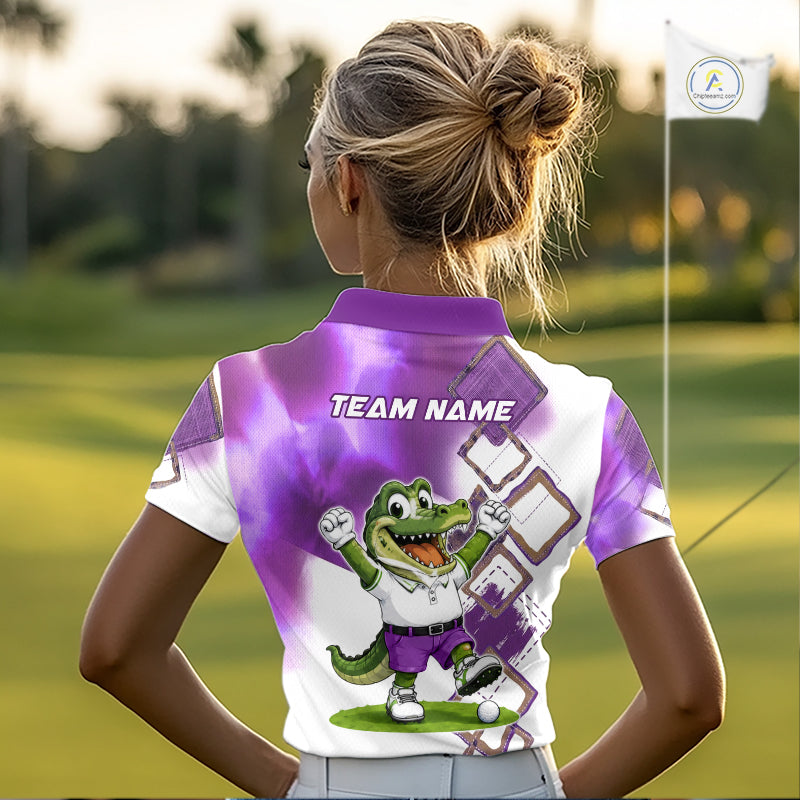 Funny Alligator Womens Golf Polo Shirt Custom Name, Team Golf Shirts, Golf Gifts | Purple NBT840