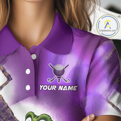 Funny Alligator Womens Golf Polo Shirt Custom Name, Team Golf Shirts, Golf Gifts | Purple NBT840