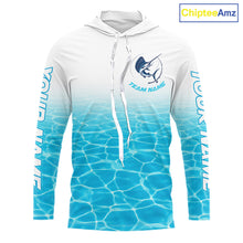 Load image into Gallery viewer, Custom Marlin Fishing Long Sleeve Hooded Performance Fishing Shirts, Marlin Saltwater Fishing Shirt NBT620