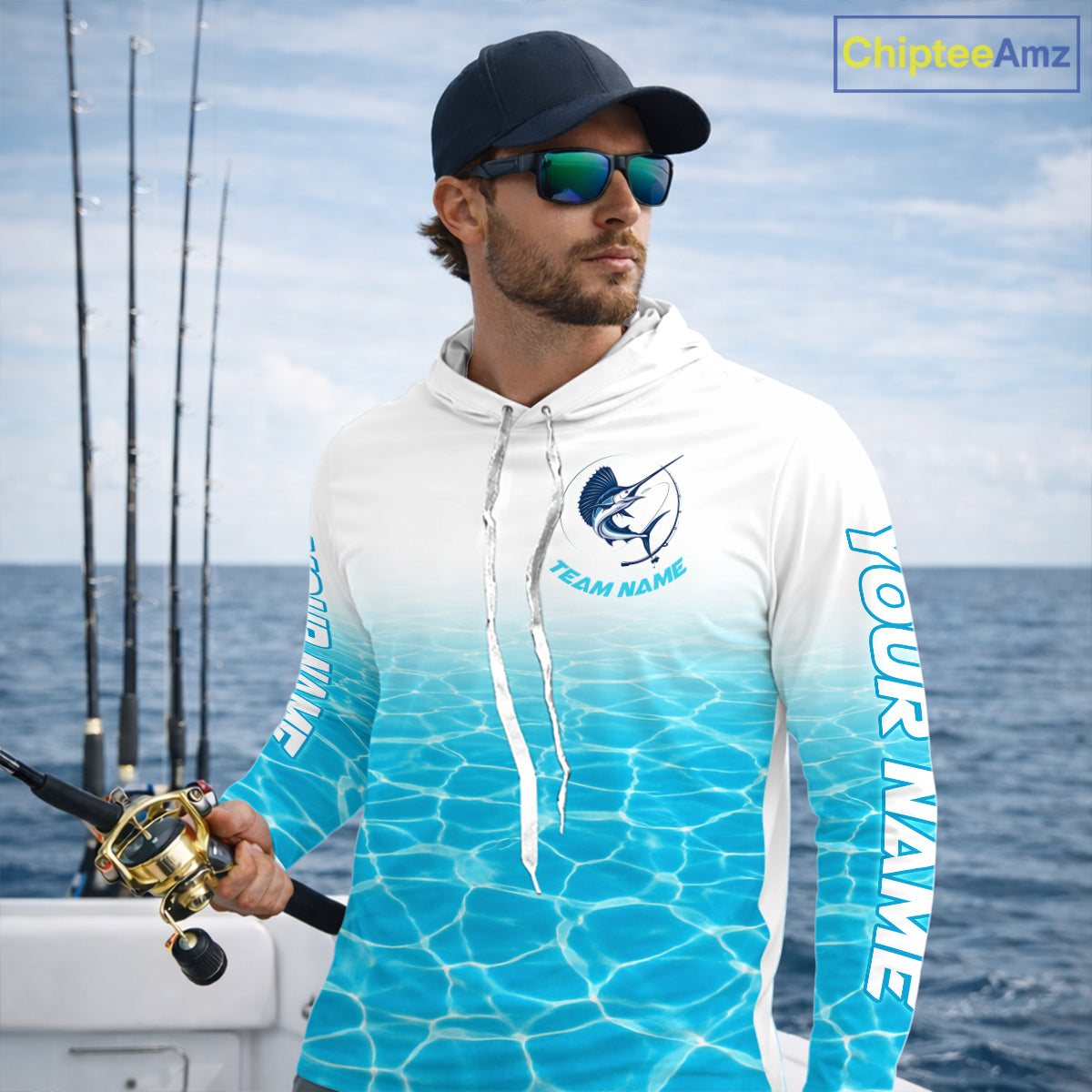 Custom Marlin Fishing Long Sleeve Hooded Performance Fishing Shirts, Marlin Saltwater Fishing Shirt NBT620