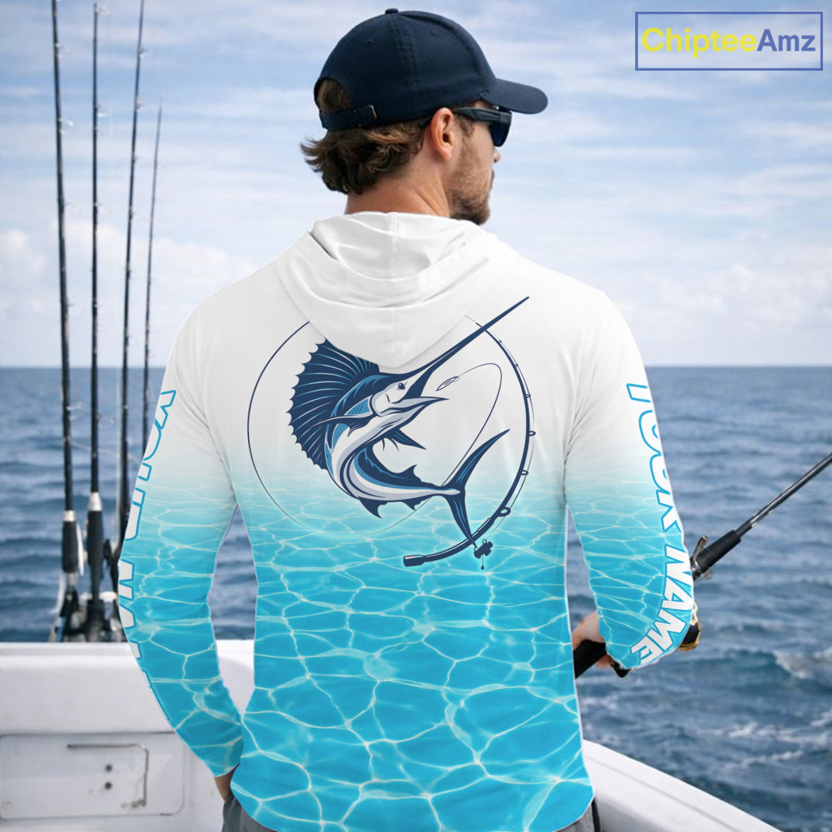 Custom Marlin Fishing Long Sleeve Hooded Performance Fishing Shirts, Marlin Saltwater Fishing Shirt NBT620