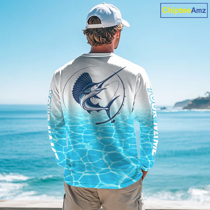 Custom Marlin Fishing Long Sleeve Performance Fishing Shirts, Marlin Saltwater Fishing Shirt NBT620