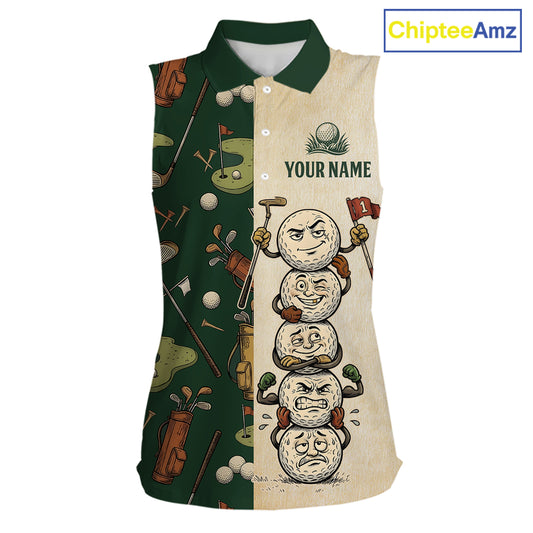 Funny Golf Ball Vintage 1990S Golf Pattern Womens Sleeveless Golf Polo Shirt, Golf Attire For Ladies, Golfer Gifts NBT616