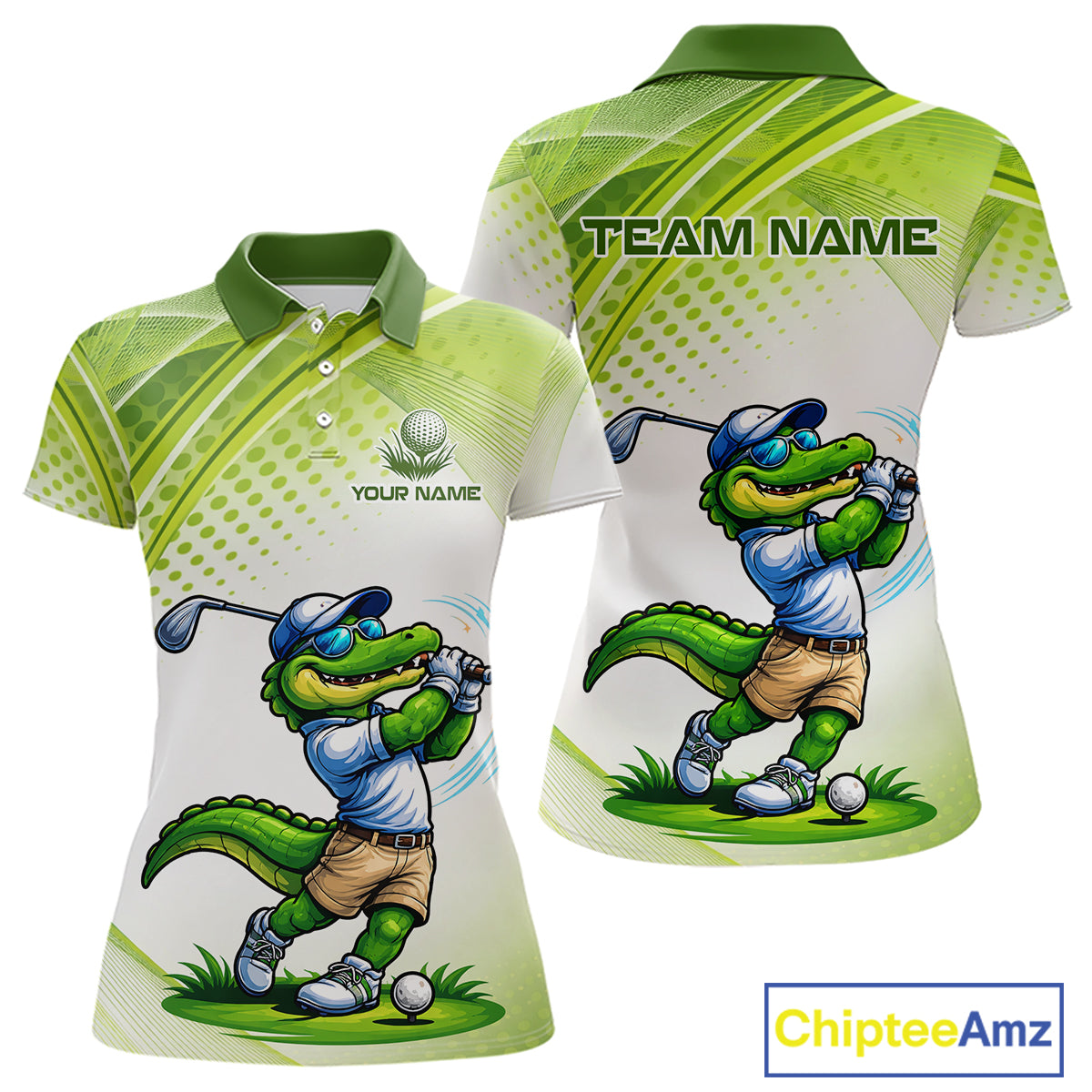 Funny White And Green Alligator Golf Polo Shirts For Women Custom Team Alligator Golf Outfit NBT508