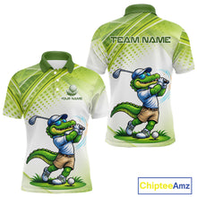 Load image into Gallery viewer, Funny White And Green Alligrator Golf Polo Shirts For Men Custom Team Alligator Golf Outfit, Golfer Gifts NBT508