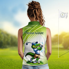 Load image into Gallery viewer, Funny White And Green Alligator Sleeveless Golf Polo Shirts For Women Custom Team Alligator Golf Outfit, Golfer Gifts NBT508