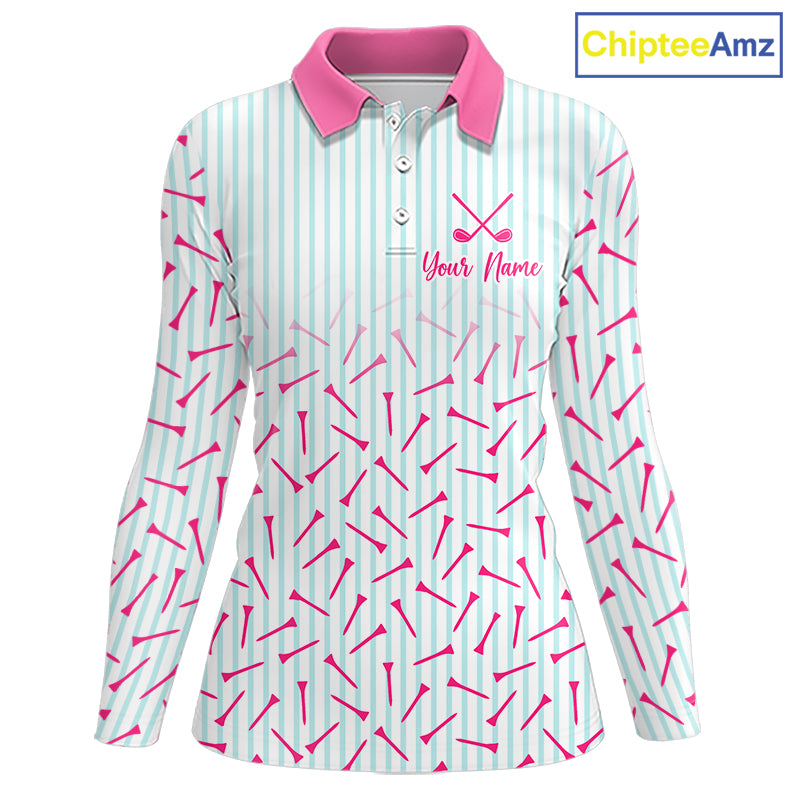 front view of long sleeve personalized family golf polo shirt with custom name 