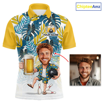 Yellow Tropical Beer Bowling Shirts For Men Custom Photo Face Funny Bowling Team Jersey NBT997