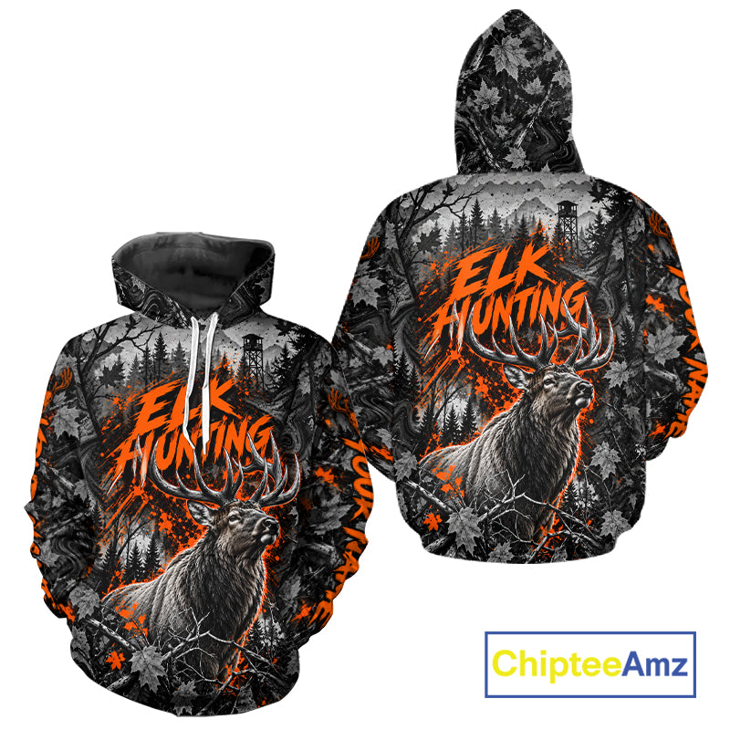 Personalized Elk Hunting Forest Camo 3D All Over Printed Shirts, Best Elk Hunting Gifts For Men NBT1194
