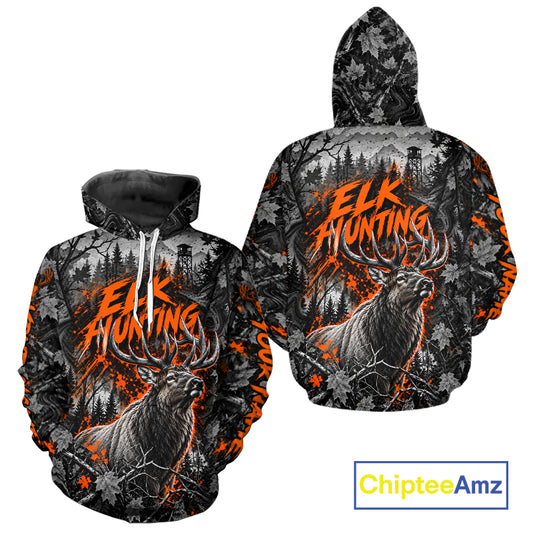 Personalized Elk Hunting Forest Camo 3D All Over Printed Shirts, Best Elk Hunting Gifts For Men NBT1194