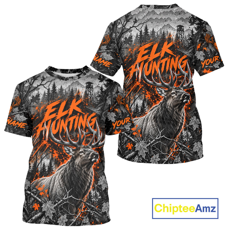 Personalized Elk Hunting Forest Camo 3D All Over Printed Shirts, Best Elk Hunting Gifts For Men NBT1194