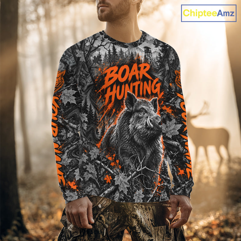 Personalized Boar Hunting Forest Camo 3D All Over Printed Shirts, Best Hog Hunting Gifts For Men NBT1195