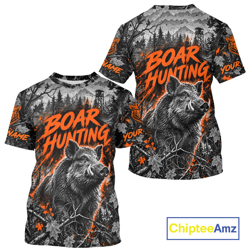 Personalized Boar Hunting Forest Camo 3D All Over Printed Shirts, Best Hog Hunting Gifts For Men NBT1195