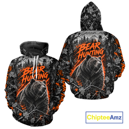 Personalized Bear Hunting Forest Camo 3D All Over Printed Shirts, Best Bear Hunting Gifts For Men NBT1196