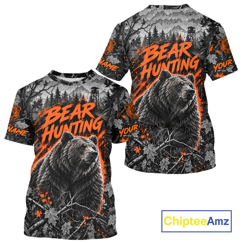 Personalized Bear Hunting Forest Camo 3D All Over Printed Shirts, Best Bear Hunting Gifts For Men NBT1196