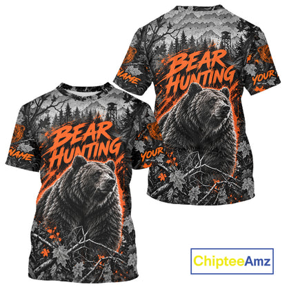 Personalized Bear Hunting Forest Camo 3D All Over Printed Shirts, Best Bear Hunting Gifts For Men NBT1196