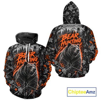 Personalized Bear Hunting Forest Camo 3D All Over Printed Shirts, Best Bear Hunting Gifts For Men NBT1196
