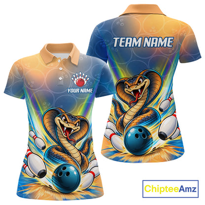 Blue Orange Custom Cobra Snake Bowling Shirts For Women Polo 1/4 Zip Bowling Team Shirt NBT1199