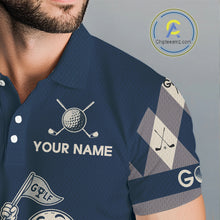Load image into Gallery viewer, Funny Golf Ball Mens Golf Polo Shirts Custom Blue Argyle Pattern Golf Attire For Men, Golfer Gifts NBT627