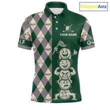 Load image into Gallery viewer, Funny Golf Ball Mens Golf Polo Shirts Custom Green Argyle Pattern Golf Attire For Men, Golfer Gifts NBT628
