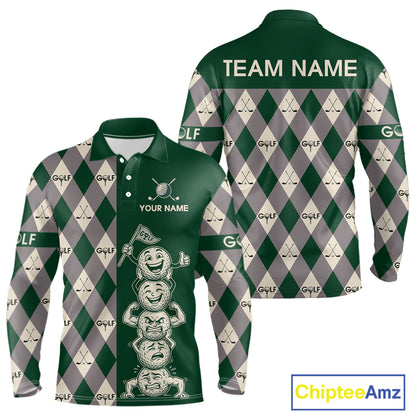 Funny Golf Ball Mens Golf Polo Shirts Custom Green Argyle Pattern Golf Attire For Men, Golfer Gifts NBT628