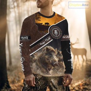 Wild Boar Hunting Leather Pattern Custom Name 3D All Over Printed Shirts Personalized Boar Shirt NBT143
