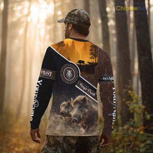 Wild Boar Hunting Leather Pattern Custom Name 3D All Over Printed Shirts Personalized Boar Shirt NBT143
