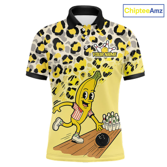 Funny Banana Leopard Pattern Bowling Jersey For Men Custom Bowling Team Shirts, Personalized Bowling Gift NBT1081